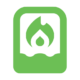 Green water heater icon with flame symbol inside a rounded rectangle, representing heating and plumbing services.